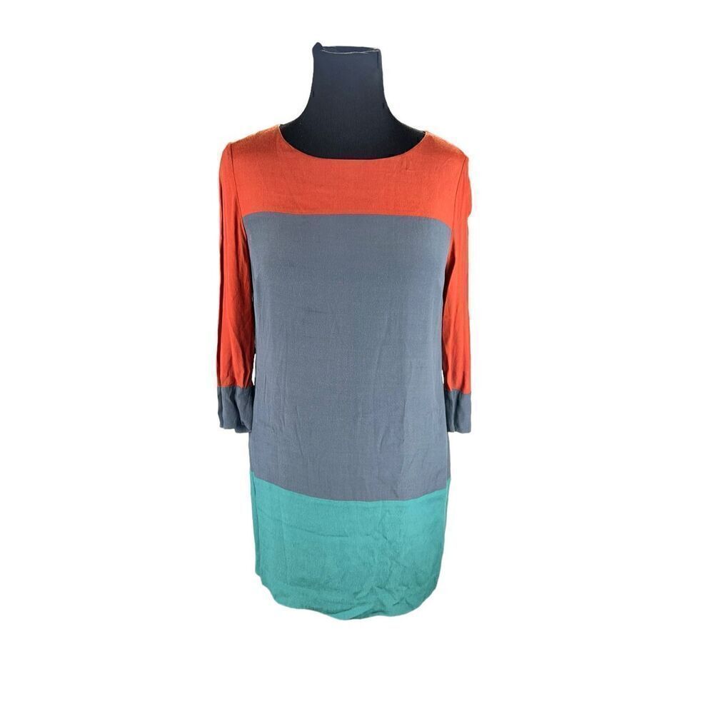 Boden 10R mod colorblock shift tunic long sleeve dress gray teal rust 70’s - Picture 2 of 7